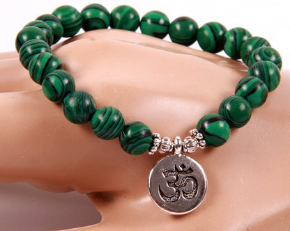 Amazon Hot Explosion Natural Malachite Beaded Bracelet Lotus Buddha Head OHM Yoga Pendant Bracelet 8673427287739