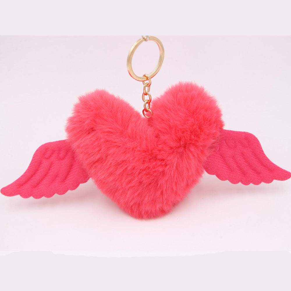 Peach Heart Wings Heart Wool Ball Keychain Pendant 86843beb cc96 47c7 8866 51d5dd72cb87