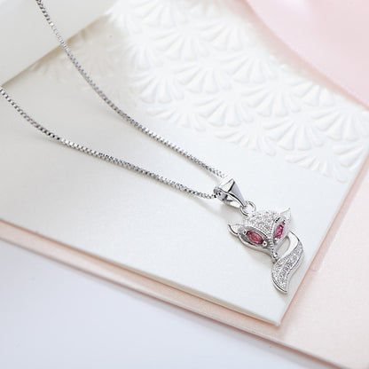 925 Sterling Silver Genuine Micro Inlaid Zircon Fox Pendant - HD Wireless Product #5