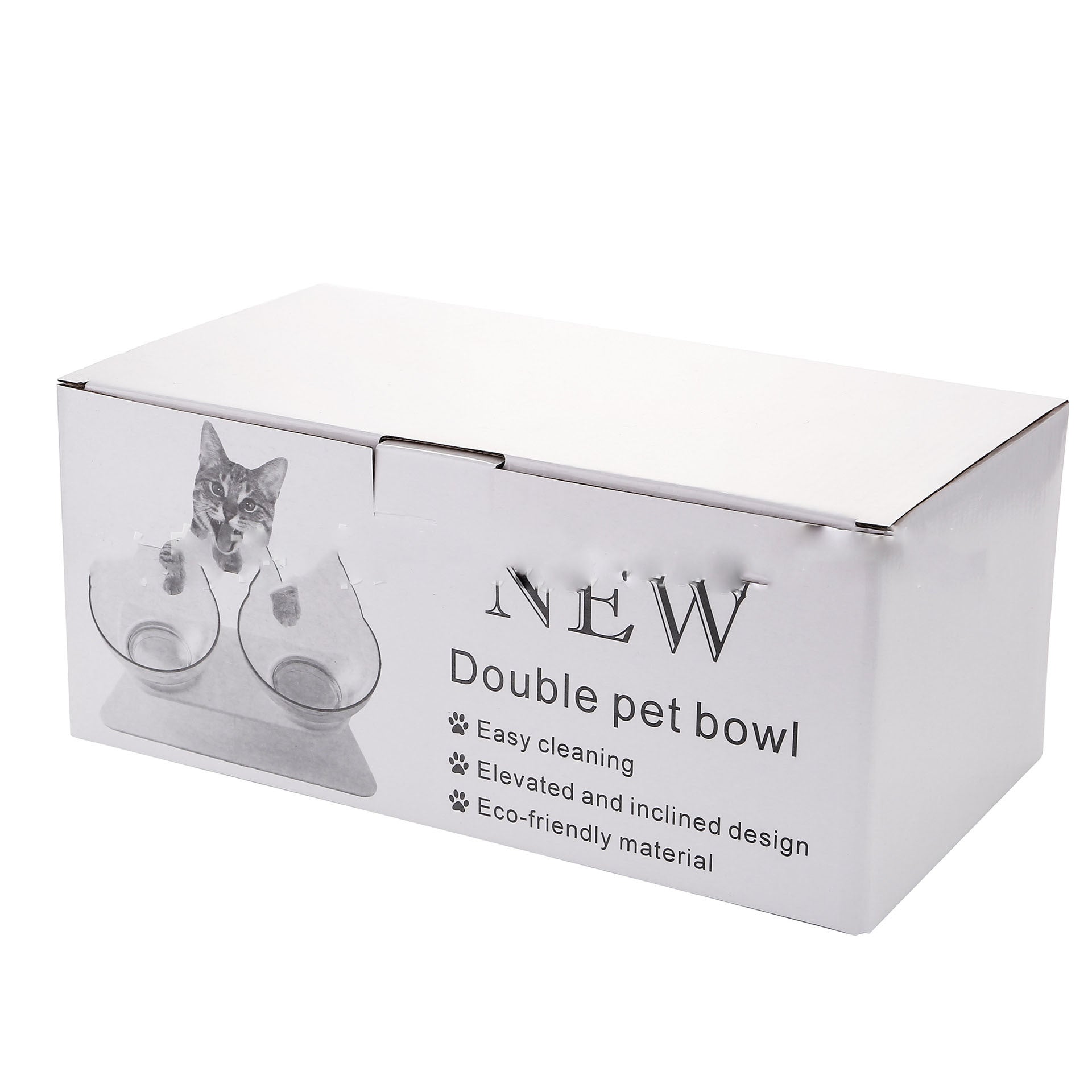 Non Slip Double Cat Bowl With Raised Stand Pet Food Cat Feeder Protect Cervical Vertebra Dog Bowl Transparent Pet Products 86