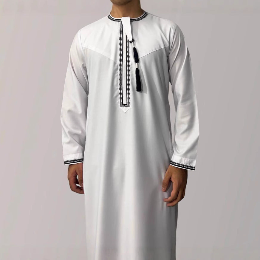Solid Color Round Neck Embroidered Thick Tassel Oman Gowns Saudi Arabia Men 86b57ce5 c6b7 482b 8b15 364825876909