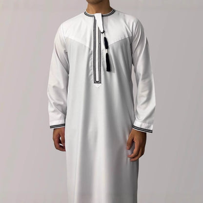 Solid Color Round Neck Embroidered Thick Tassel Oman Gowns Saudi Arabia Men 86b57ce5 c6b7 482b 8b15 364825876909