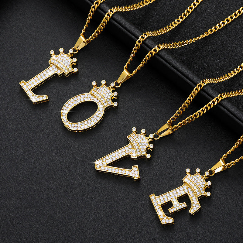 Crown Pendant Stainless Steel Letter Necklace 870486570095
