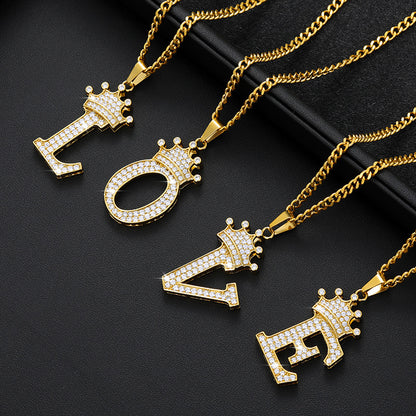 Crown Pendant Stainless Steel Letter Necklace 870486570095
