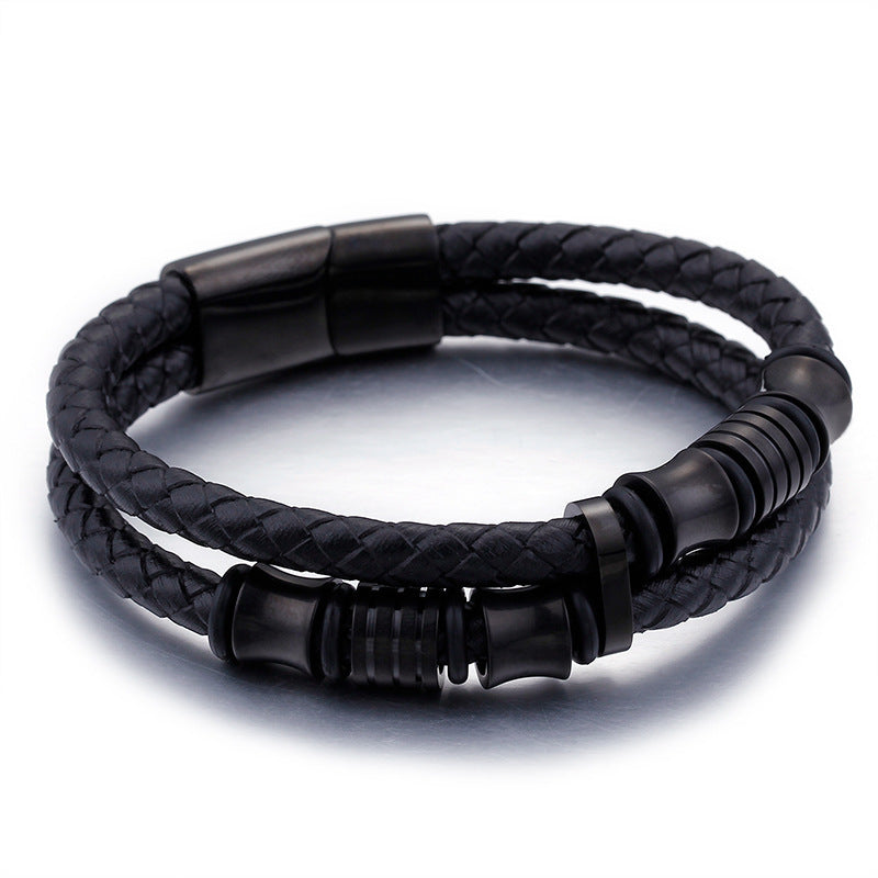 Gold Color Stainless Steel Leather Bracelet Men Black Mens Leather Wrap Bracelets Jewelry Wristband With Magnet Clasp 8733791