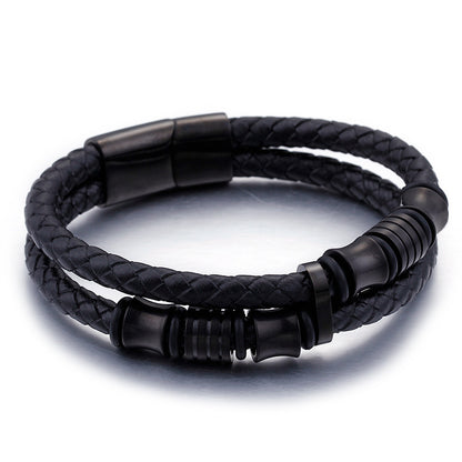 Gold Color Stainless Steel Leather Bracelet Men Black Mens Leather Wrap Bracelets Jewelry Wristband With Magnet Clasp 8733791