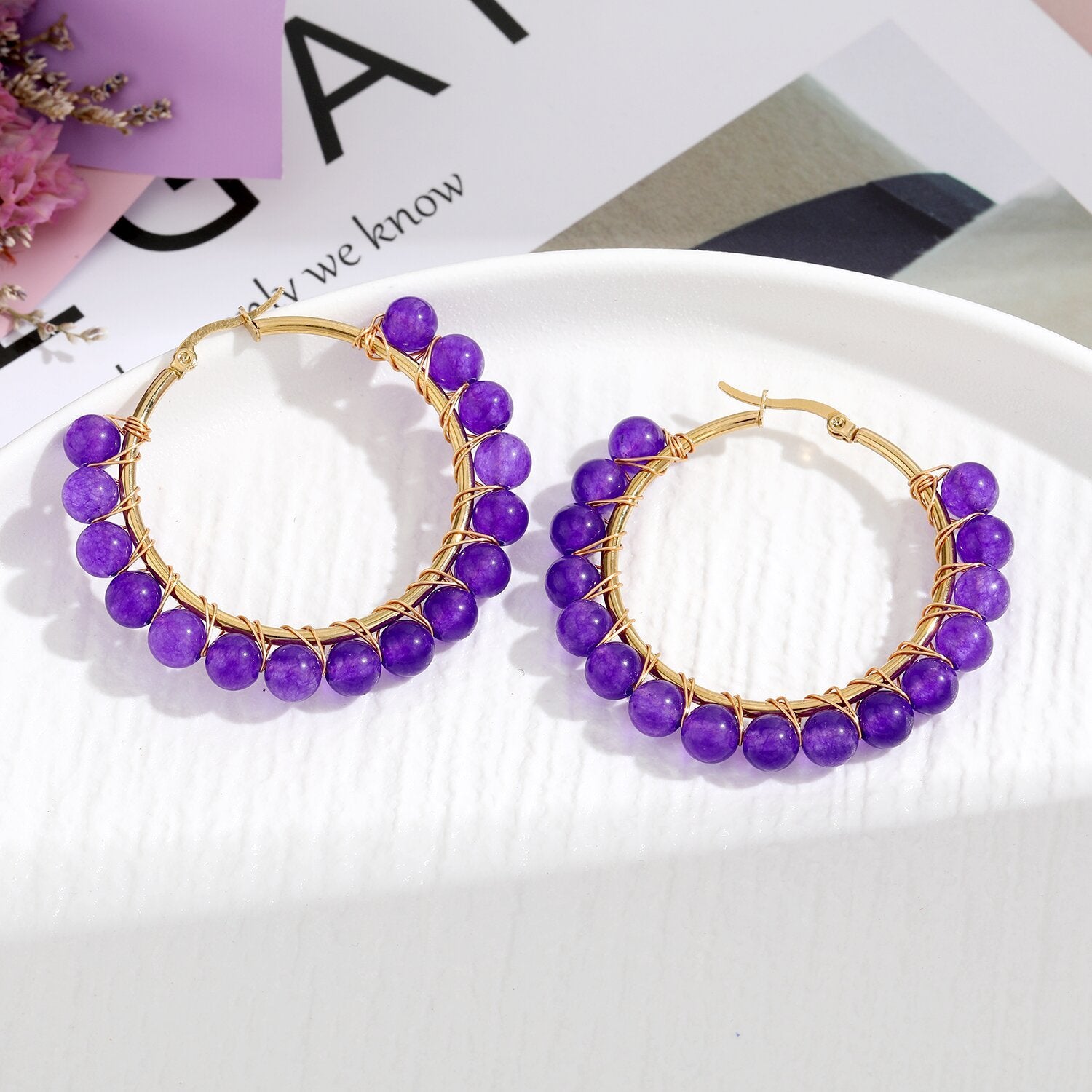 Natural Stone Stainless Steel Winding Earrings 873ea13a 63fc 4b61 ac04 dcdea53a742c