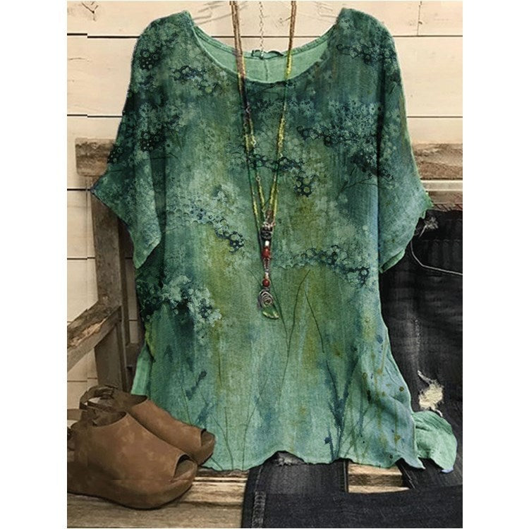 Loose Round Neck Short Sleeve Cotton And Linen Top 874f2069 e51e 417e 84f1 24736b788e19