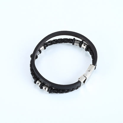 Stainless Steel Woven Leather String Couple Bracelet 8783c542 aa85 4c21 84ac 47848100f126