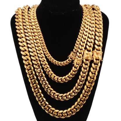 Hot Stainless Steel Link Gold Miami Cuban Border Chain Men Women Jewelry Necklace Or Gift Bracelet Xams 879512533780
