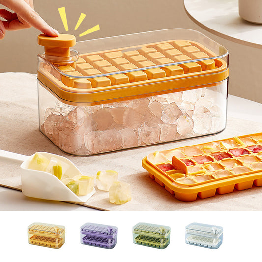 One-button Press Type Ice Mold Box Plastics Ice Cube Maker Ice Tray Mold With Storage Box With Lid Bar Kitchen Accessories 87