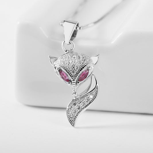 925 Sterling Silver Genuine Micro Inlaid Zircon Fox Pendant - HD Wireless Product #1