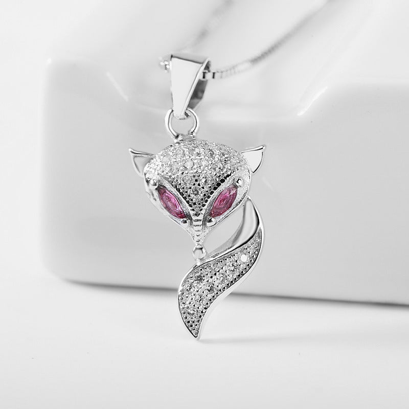 925 Sterling Silver Genuine Micro Inlaid Zircon Fox Pendant - HD Wireless Product #8