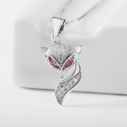 925 Sterling Silver Genuine Micro Inlaid Zircon Fox Pendant - HD Wireless Product #8