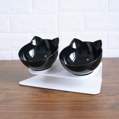 Non Slip Double Cat Bowl With Raised Stand Pet Food Cat Feeder Protect Cervical Vertebra Dog Bowl Transparent Pet Products 88