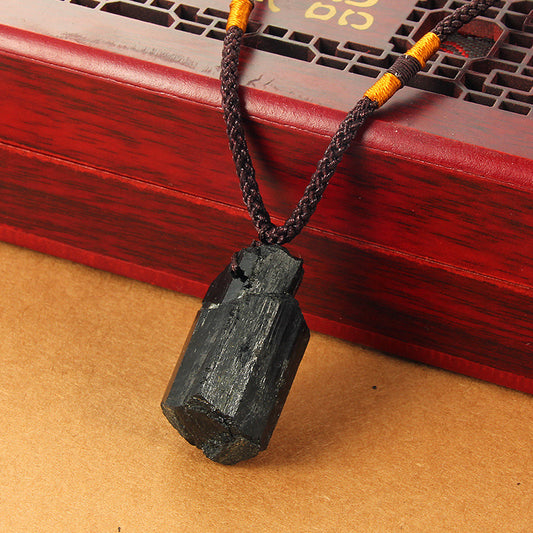 Natural Black Stone Pendant Necklace 880879559207
