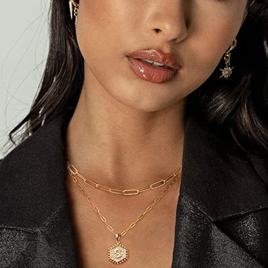 14K Gold Double-layer Combination Necklace Cool Female Letter Stainless Steel Necklace - HD Wireless Product #1