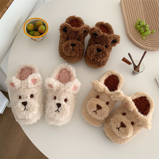 Cartoon Cute Head Cover Plush Warm Confinement Cotton Shoes Female Autumn And Winter Students Household Soft Soled Cotton Sli