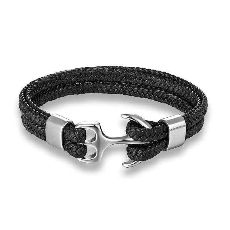 Stainless steel leather bracelet leather cord 8814580688849