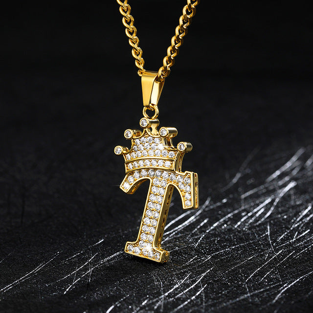 Crown Pendant Stainless Steel Letter Necklace 881718708221