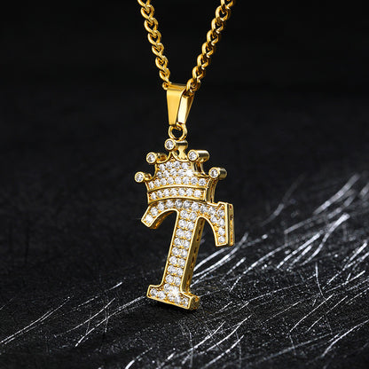 Crown Pendant Stainless Steel Letter Necklace 881718708221