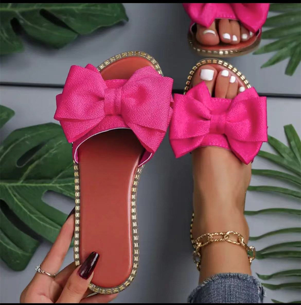 Flat Bottom Rhinestone Bowknot Slippers Women's Cloth Sandals 882af4ed 71ac 48c2 98c1 dfb89f04a63b