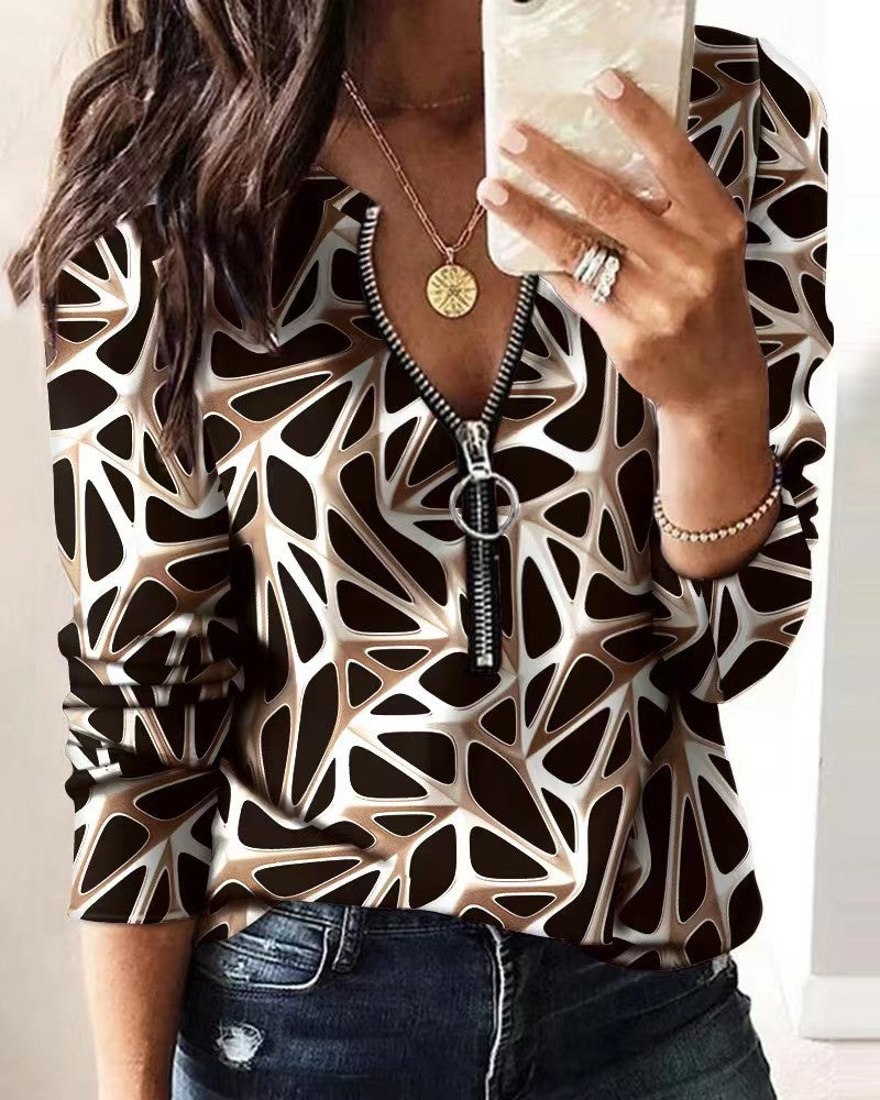 Fashion Printed Long-sleeve Zipper New Casual Women's Top 882e68d7 993a 4535 99ac 1f95ab8725a1