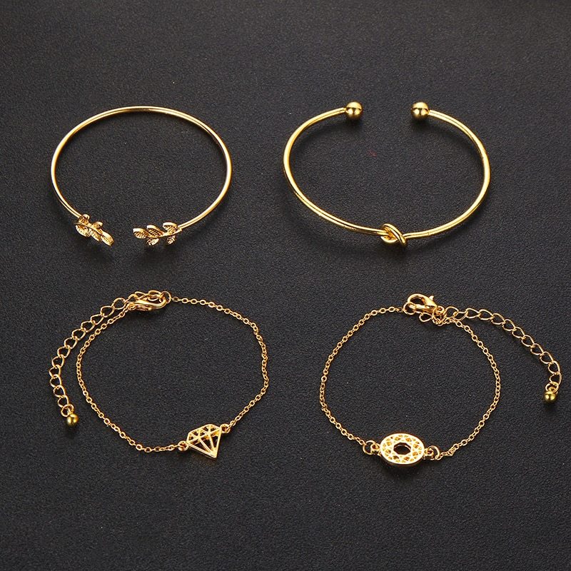 Tocona  T Fashion Bohemia Leaf Knot Hand Cuff Link Chain Charm Bracelet Bangle For Women Gold Bracelets Femme Jewelry 6115 88