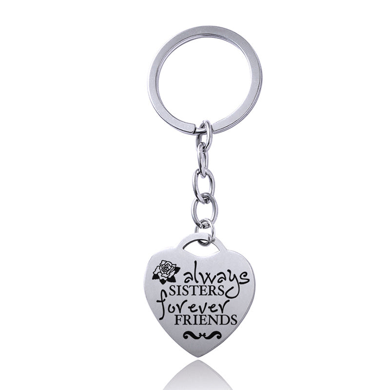 Stainless Steel Heart Sisters Best Friends Inspirational Keychains 886ab3f4 bd8f 427b 8158 b76577f10569