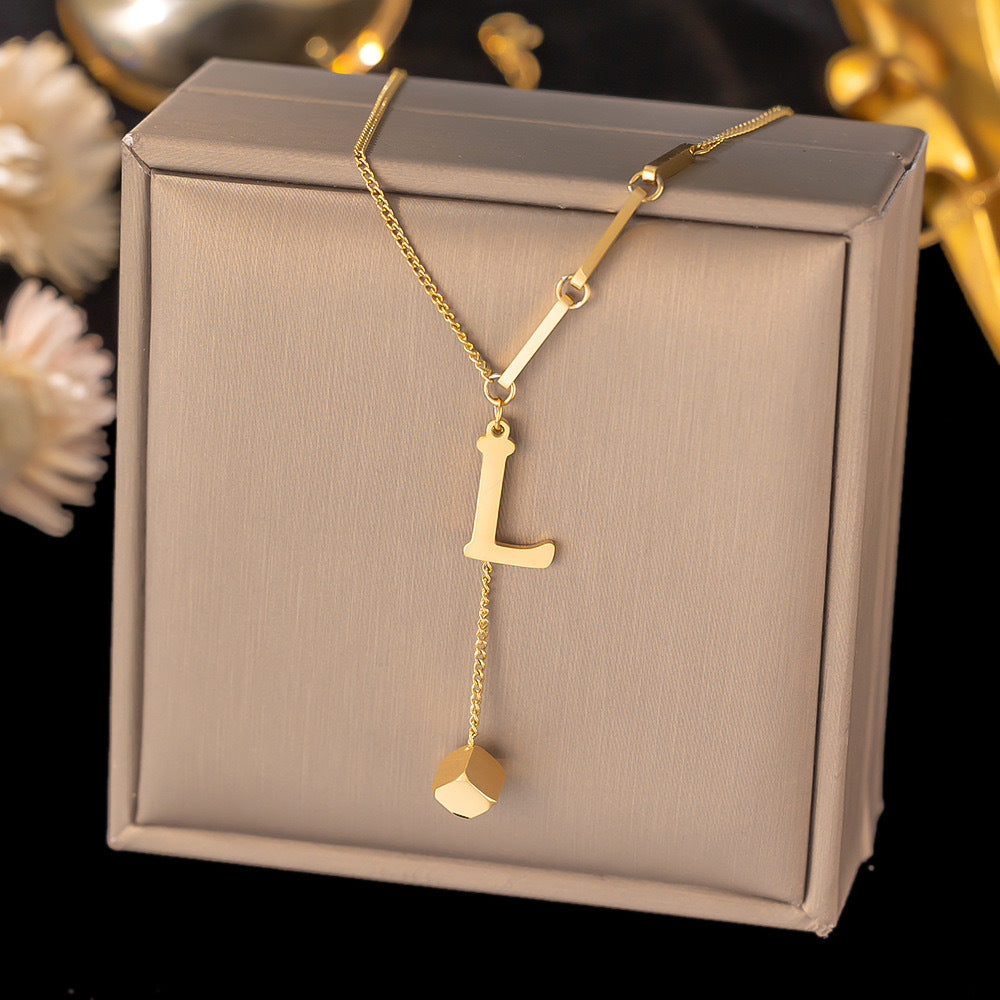 Necklace Ornament Titanium Steel Tassel 26 Letters Female Small Square Pendant Graceful Personality Jewelry 8893017e cbb3 431