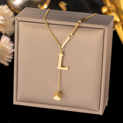 Necklace Ornament Titanium Steel Tassel 26 Letters Female Small Square Pendant Graceful Personality Jewelry 8893017e cbb3 431