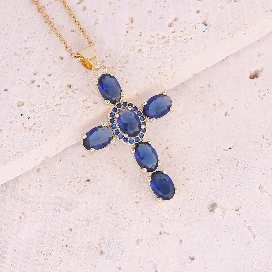 Copper Micro Zircon-laid Necklace Multicolor Cross Pendant Hip Hop Necklace Clavicle Chain 88ec4d8e 2d54 4be9 8b92 4a647b211d