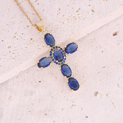 Copper Micro Zircon-laid Necklace Multicolor Cross Pendant Hip Hop Necklace Clavicle Chain 88ec4d8e 2d54 4be9 8b92 4a647b211d