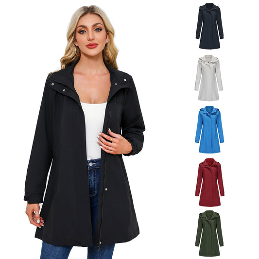 Removable Cap Waterproof Windbreaker Women's Solid Color 88ee3212 027a 4e4d 9550 f26e8f03b582