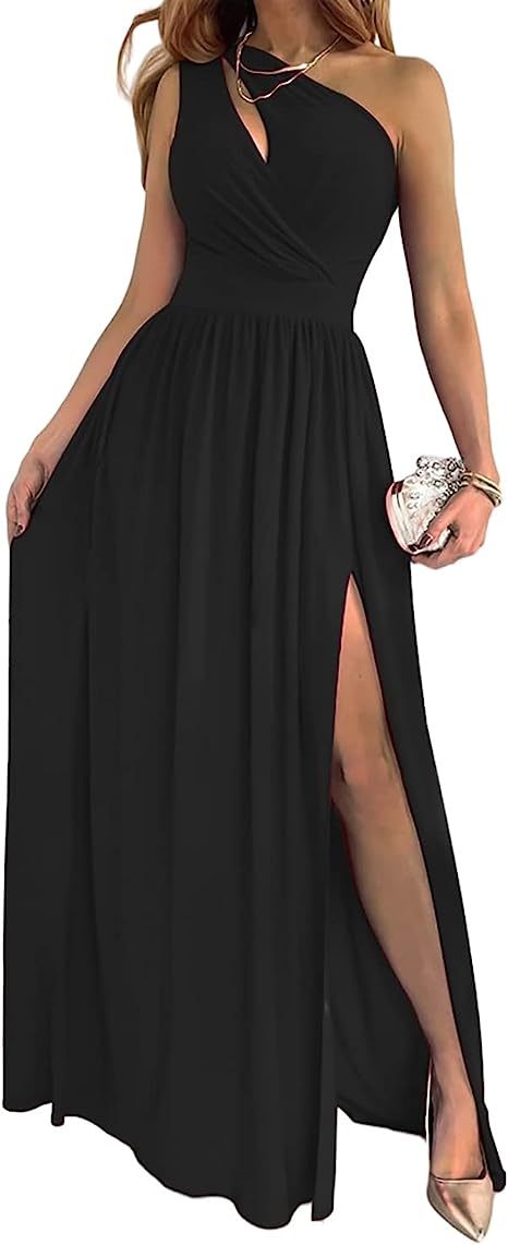 Women's One Shoulder High Split Cutout Sleeveless Elegant Sexy Cocktail Maxi Dress 88f499d3 38ed 4ff6 aab4 3424cee0d322