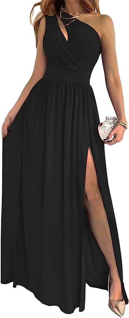 Women's One Shoulder High Split Cutout Sleeveless Elegant Sexy Cocktail Maxi Dress 88f499d3 38ed 4ff6 aab4 3424cee0d322