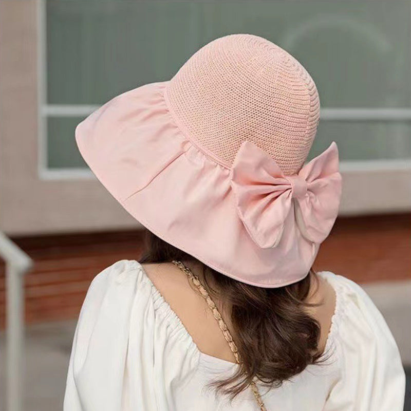 Summer Straw Sunhat With Large Brim And Big Bow Anti-UV Fisherman Hat Outdoor Sunshade And Face Protection Hat 891c0f3f cded 