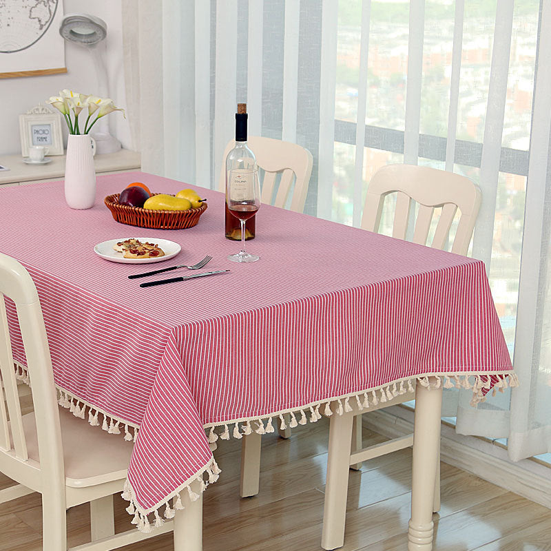 Cotton And Linen Small Round Table Cloth Simple Striped 8923f4f1 ba53 4c16 9694 ac634dd77c3f