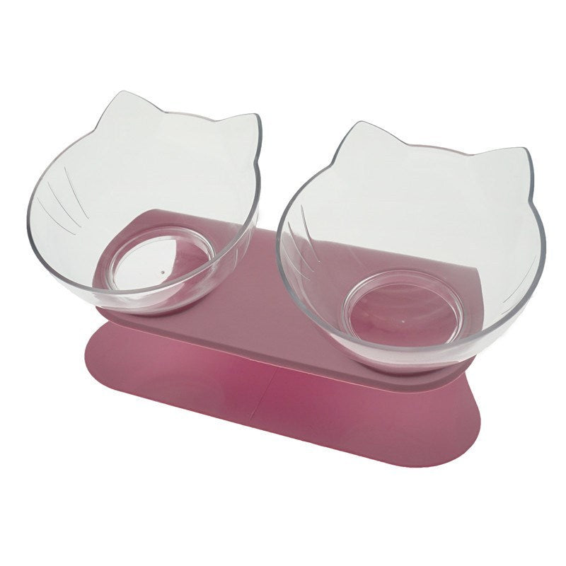 Non Slip Double Cat Bowl With Raised Stand Pet Food Cat Feeder Protect Cervical Vertebra Dog Bowl Transparent Pet Products 89