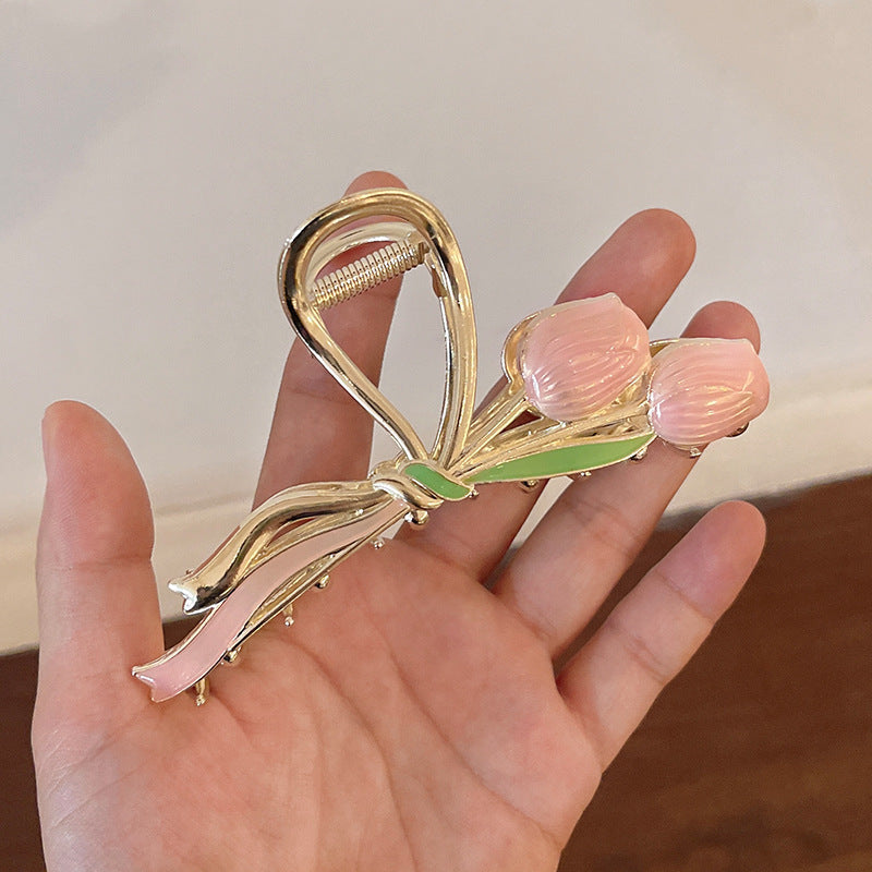 Oil Dripping Tulip Metal Grip Back Head Elegant Barrettes 89386b00 c084 4175 aca4 33fb5de2d537