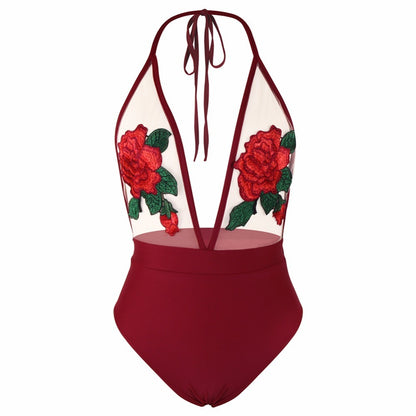 Embroidered Halter Sexy Lingerie Siamese Bikini 895a417e 4297 4d14 a423 f8fe21cf43f2