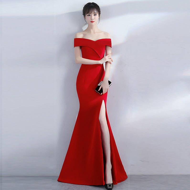 Banquet evening dress word-shoulder fishtail dress 897018568419 35e20334 48ab 4f6f a8ec 234dc1d2d56d