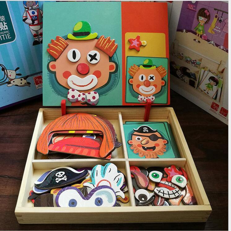 Montessori Magnetic Fun Puzzle Children's Wooden Puzzle Box Game Cartoon Educational Painting Toys For Children Gift Antistre