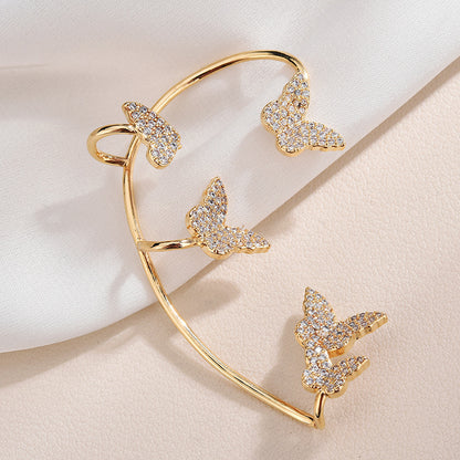 Fashion Gold Metal Butterfly Ear Clips Sparkling Zircon Without Piercing Ear Cuff Clip Earrings For Women Jewelry Gift 897421