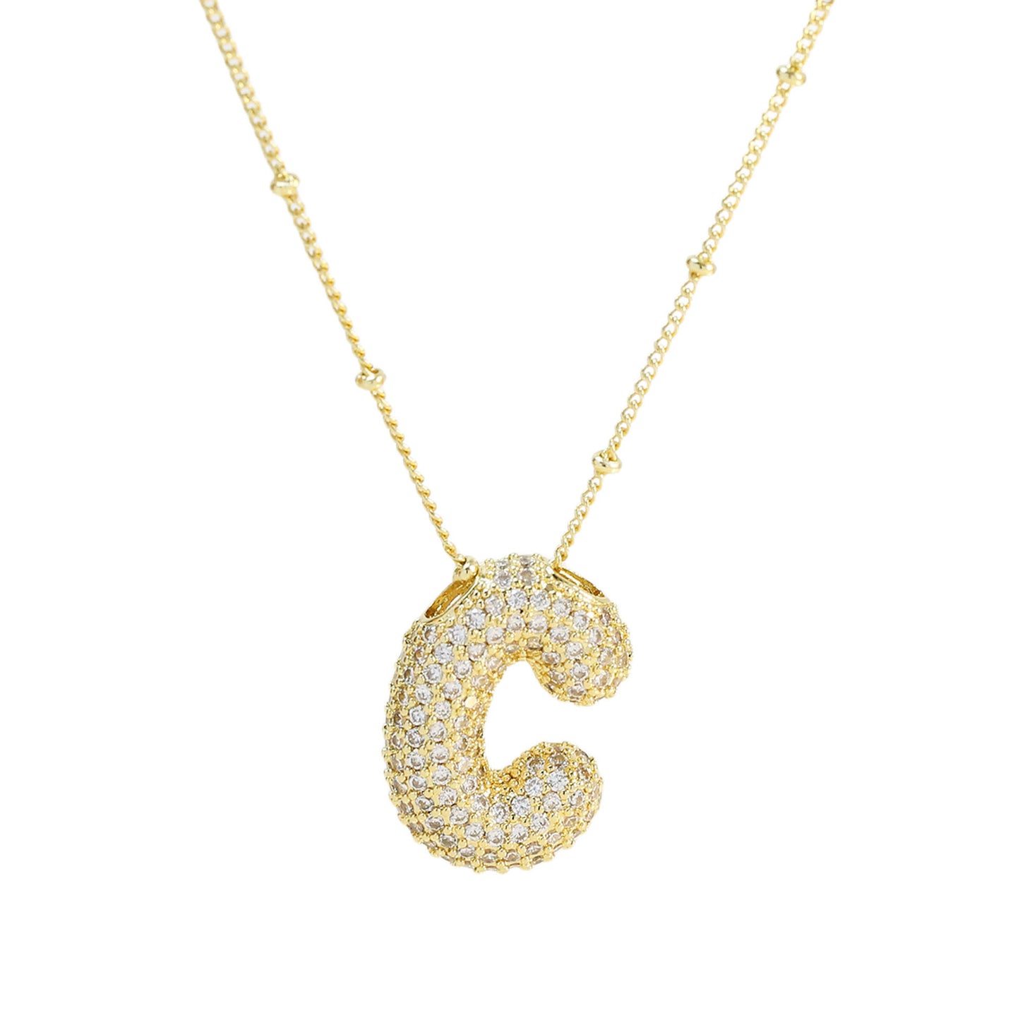 Brass Zircon Bubble Balloon Letter Pendant Necklace For Women 8978e0ca 19b2 4e03 9de9 2c37078c6676