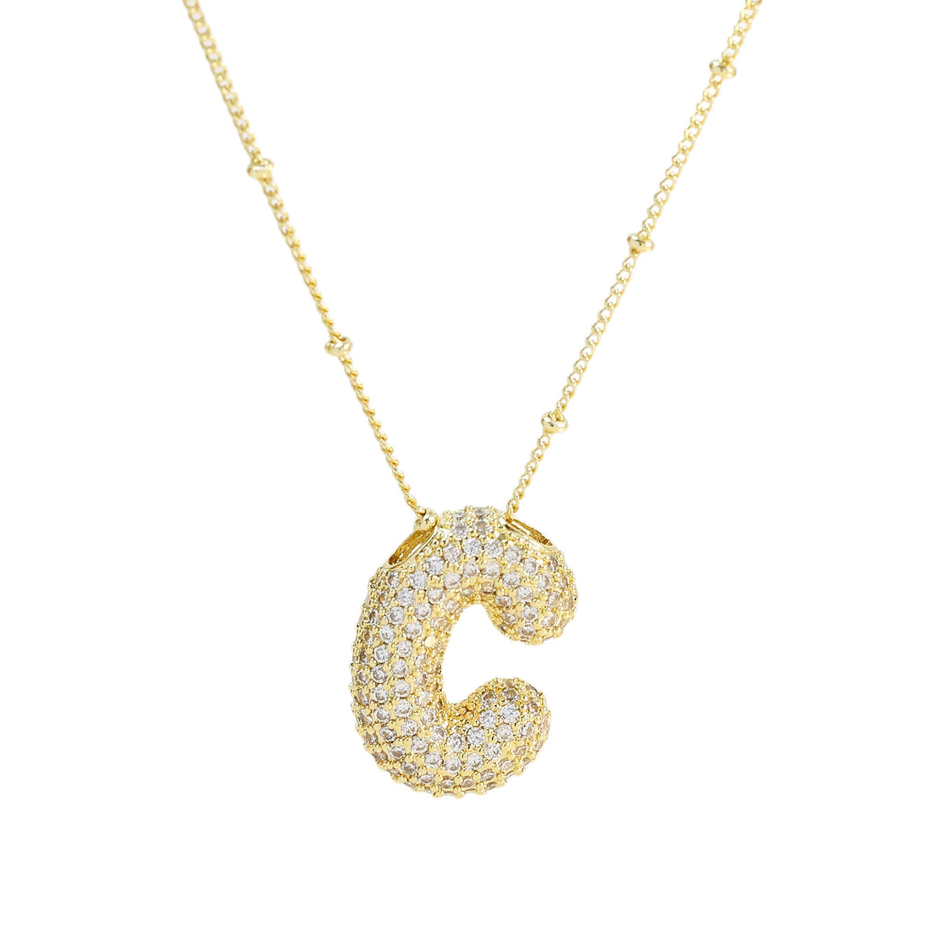 Brass Zircon Bubble Balloon Letter Pendant Necklace For Women 8978e0ca 19b2 4e03 9de9 2c37078c6676