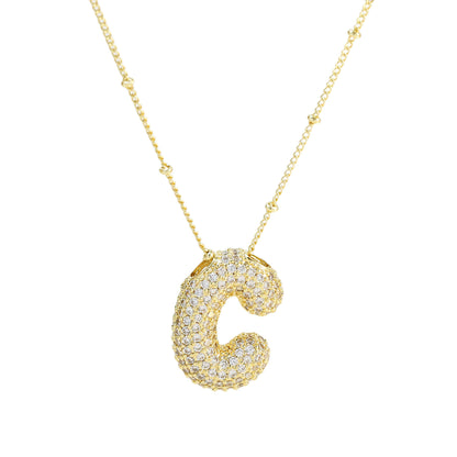Brass Zircon Bubble Balloon Letter Pendant Necklace For Women 8978e0ca 19b2 4e03 9de9 2c37078c6676