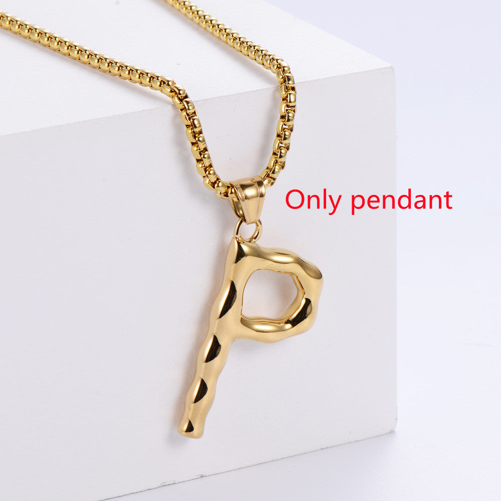 Three-dimensional 26 English Letter Pendant Necklace Fashion Jewelry Titanium Steel Couple Ornament 8996d47f 903e 4906 bde9 b