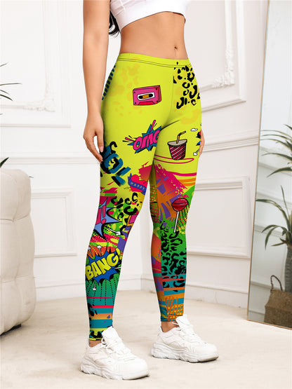 Yellow Cartoon Printed Sports Slim-fitting Leggings 89a74377 fb71 46a2 86cc 8528824ce68f