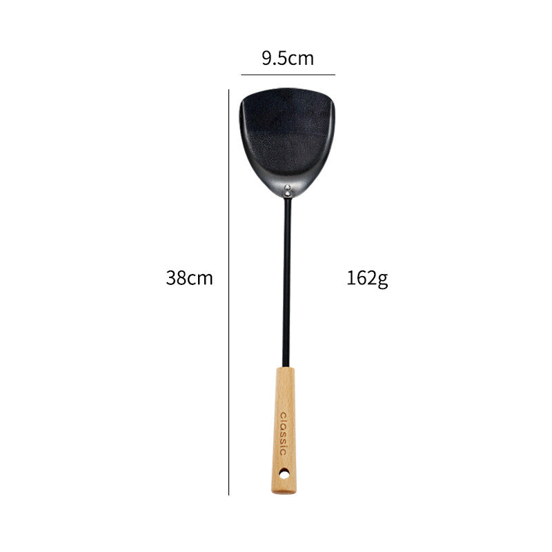 Black Pig Iron Spatula And Soup Spoon Household Non-stick Pan Long Handle Cooking Chef Shovel Colander Beech Handle Classical